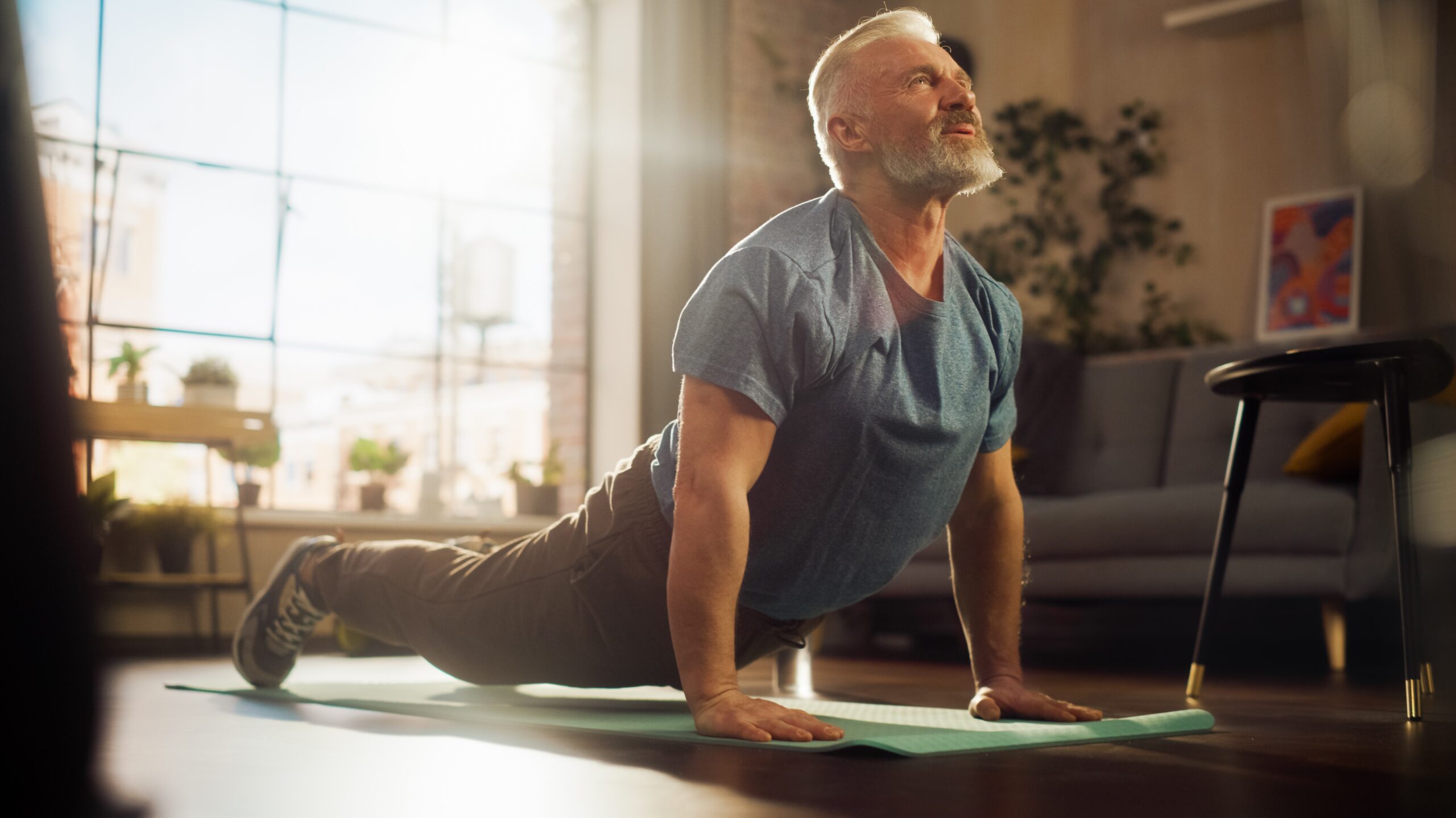 Older Man doing back stretch